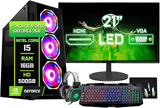 PC Gamer Completo Intel i5 16GB HD 500GB Geforce 2GB Monitor 21" - Kit Gamer Teclado Mouse Headset