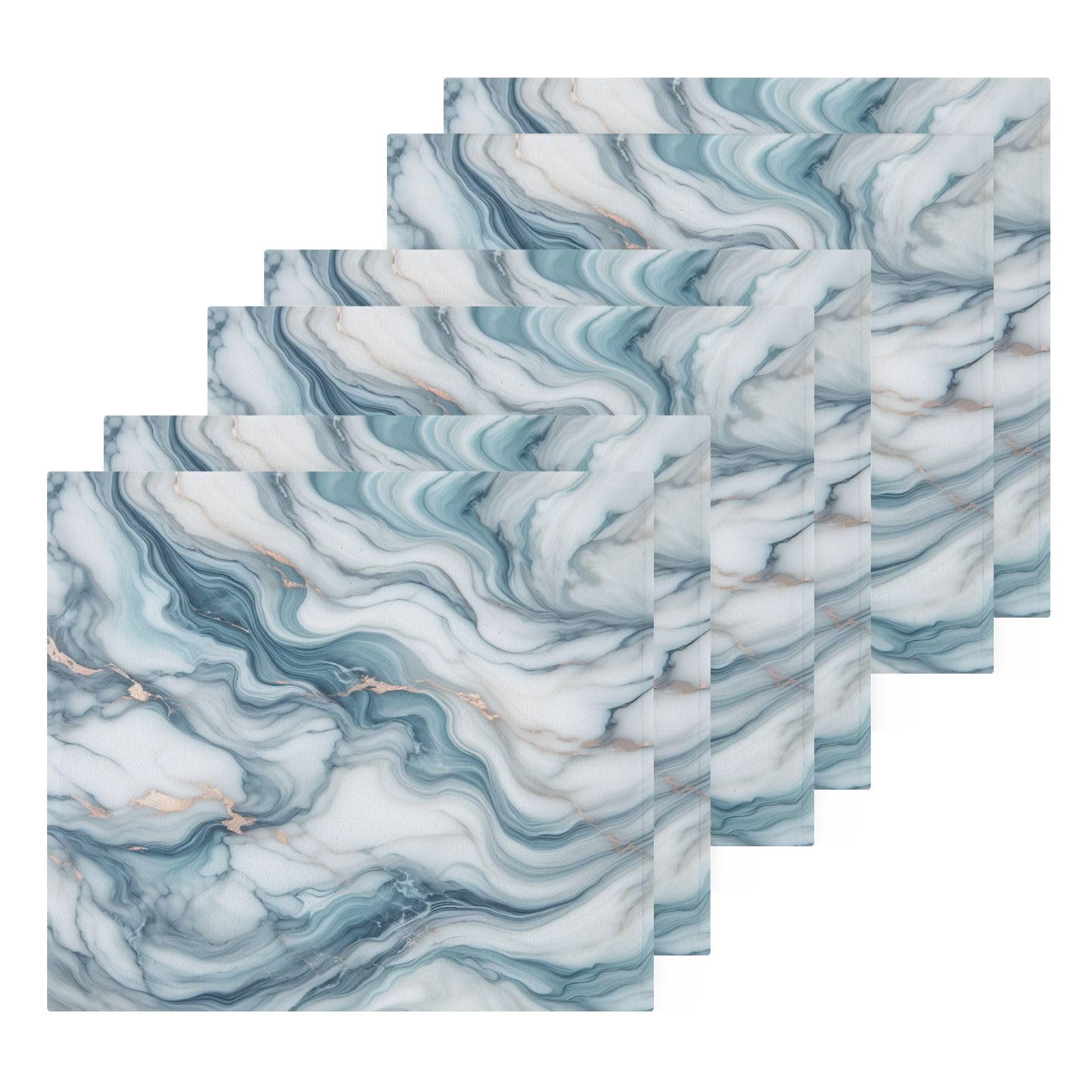 YANENDIE Light Blue Marble Washcloths Towels, Highly Absorbent and Soft Cotton Face Cloths, 6 Pack Quick Dry Wash Cloths - 12 X 12 Inches