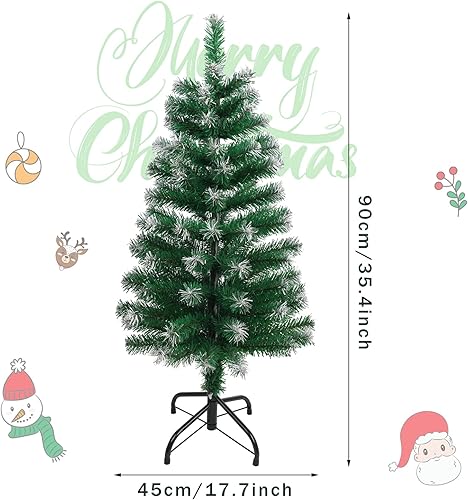 Miniatura 2 de CCINEE Árbol de Navidad Artificial de 3 Pies, Pequeño Mini Árbol de Navidad Verde de Mesa con Puntas de Nieve Escarchada Flocada y Soporte de Metal