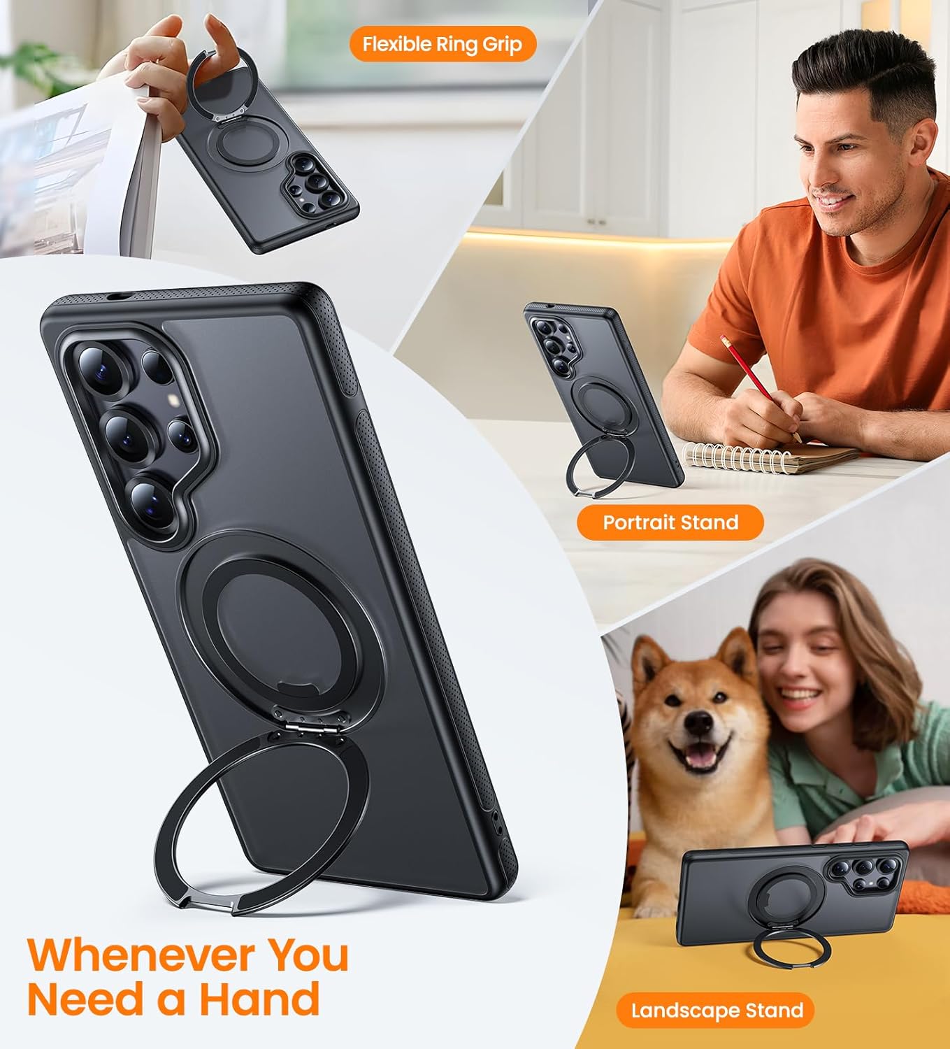 Magnetic for Samsung Galaxy S25 Ultra Case with Stand [Compatible with MagSafe] [360° Rotatable Ring Holder Kickstand] [Military Grade Protection] Shockproof Phone Case for S25 Ultra, Black - Image 4