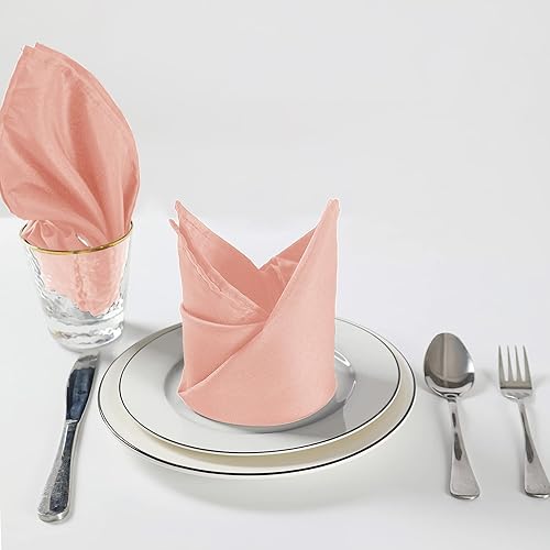 Miniatura 6 de Servilletas de tela de 17 x 17 pulgadas, lavables de poliéster, servilletas de mesa suaves para boda, fiesta, comedor, banquete (rosa polvoriento,