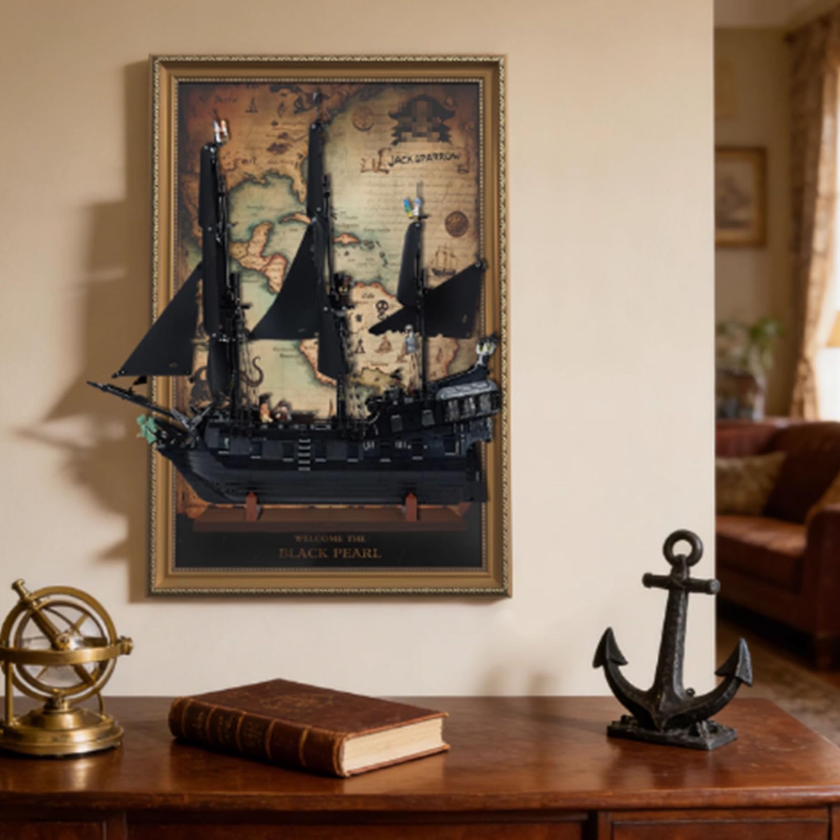 Feifanyifei Wooden Display Wallboard For Le-Go 10365 Caribbean Pirate Ship Set, Wall Photo Frame, Wall Mount Display Stand Art Wall Mount Frame,(Model Not Included)