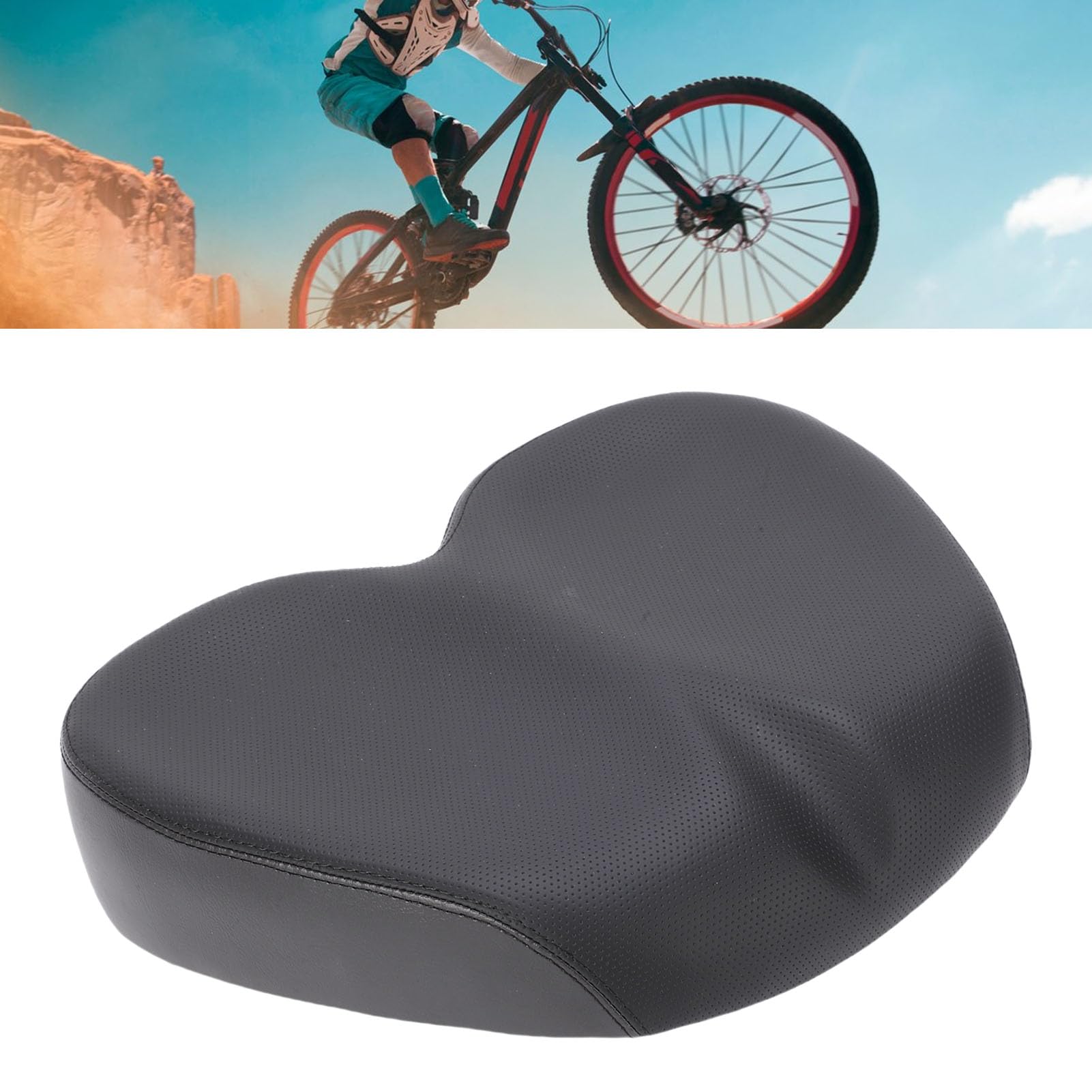 Selle de Vélo sans Nez pour Homme et Femme, Coussin de Siège de Velo Confortable Doux Amortissante Rembourrage en Mousse et Cuir PU pour VTT, Vélos de Route (Noir)