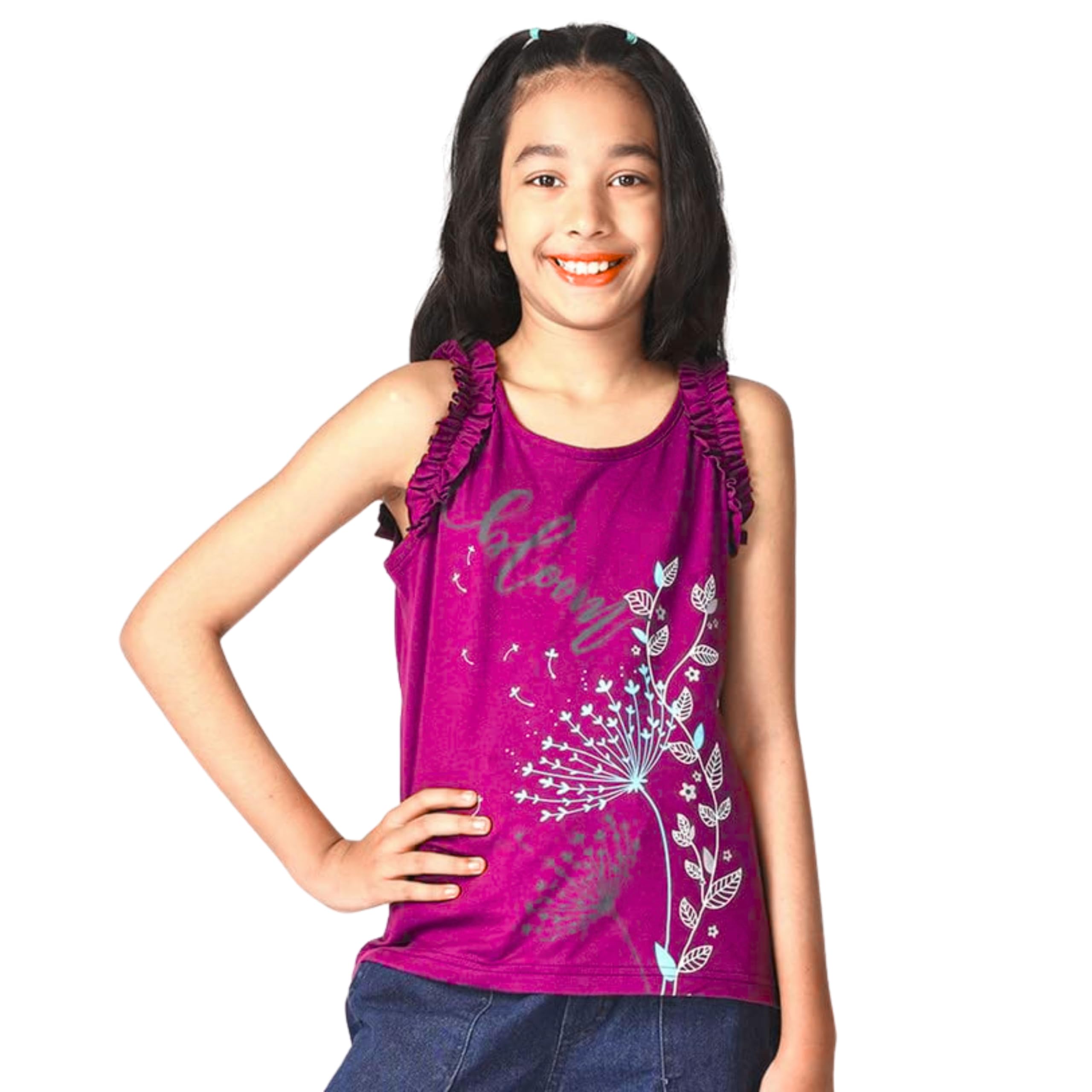 TotzTouch Cotton Girls Tops T Shirt Unicorn &Typography Printed Sleeveless Tshirt Tees (Size Option 1 to 15 Years Kids)