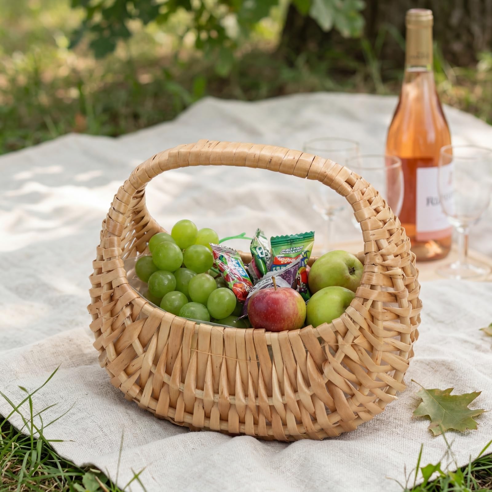 Lyellfe Paquete de 2 cestas de mimbre pequeñas con asa, cesta tejida con forro de plástico, cesta decorativa para huevos, cesta de mimbre de sauce para bodas, regalos, camping, decoración del hogar