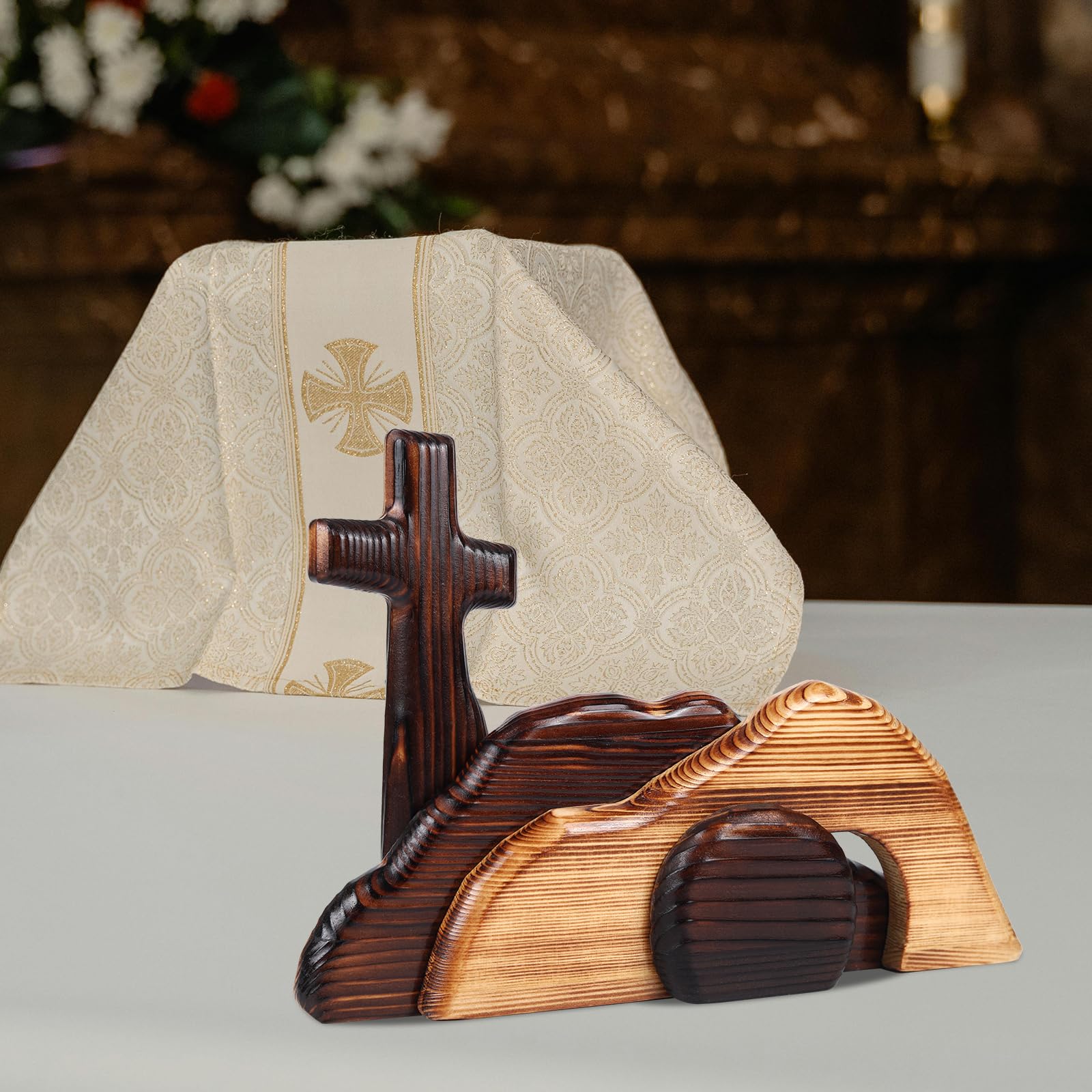 GAOMEIDA Easter Empty Tomb Resurrection Scene Decor Jesus Tomb Easter Tray Bundle Kit Scene Wooden Wall Crosses Christian Decor Home and Office Décor