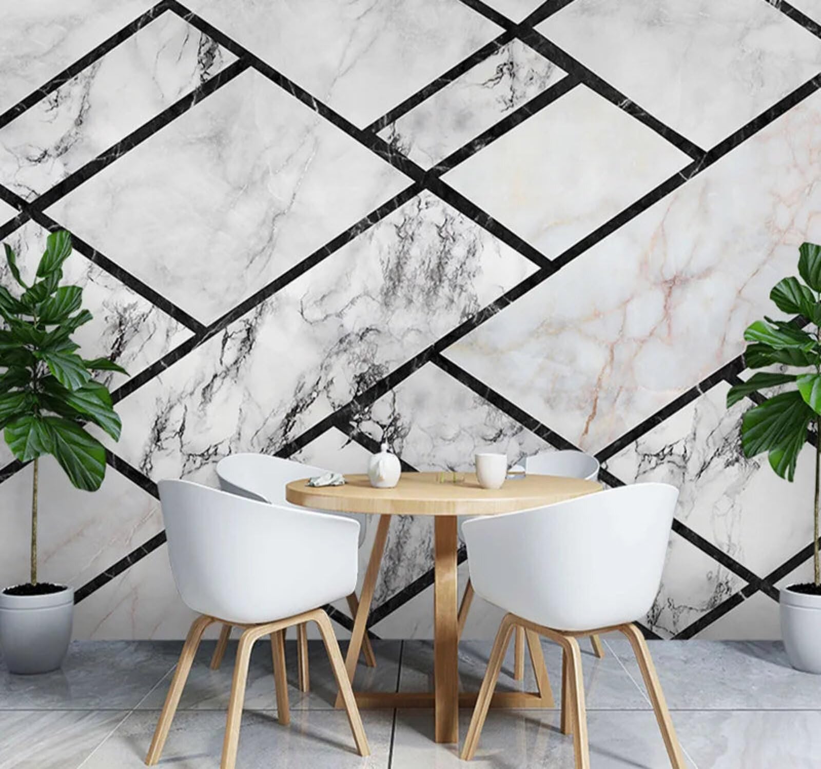 Astratto Bianco E Nero Geometrico Linee Effetto Marmo Moderna Carta Da Parati 3D Seta Pregiata Testurizzata Ideale Per La Camera Letto Del Soggiorno-200cm×140cm