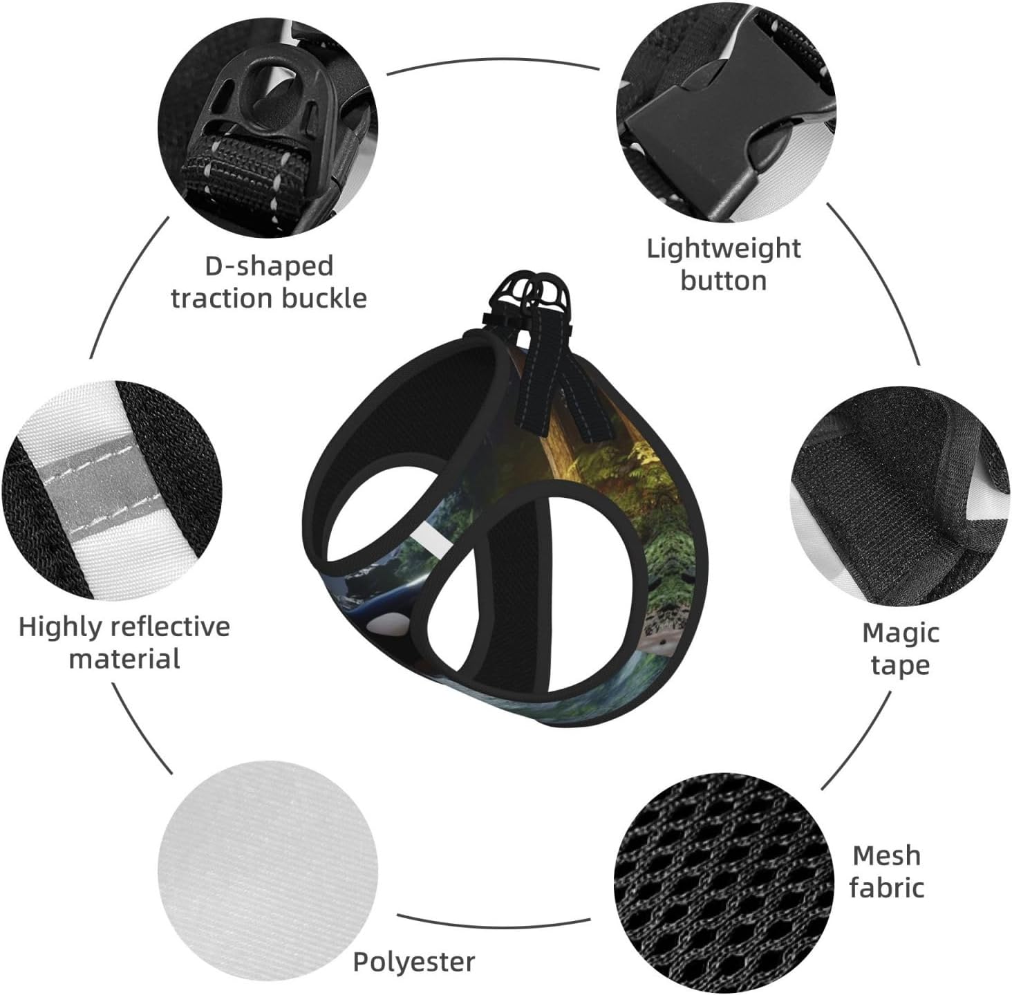 The Fusion of Killer Whales and Forests Pet Vest Small Size Dog Harness and Leash Set for Training, Reflective & Adjustable with Accessories Large