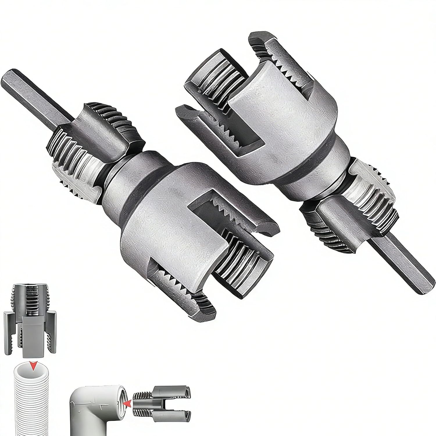 2PCS Pipe Threading Tool, 1/2'' 3/4'' Internal External Pipe Threading Tool, Dies PVC Plastic Pipe Threader Kit Integrated Dual-Function Pipe for Drill Cutting Threading