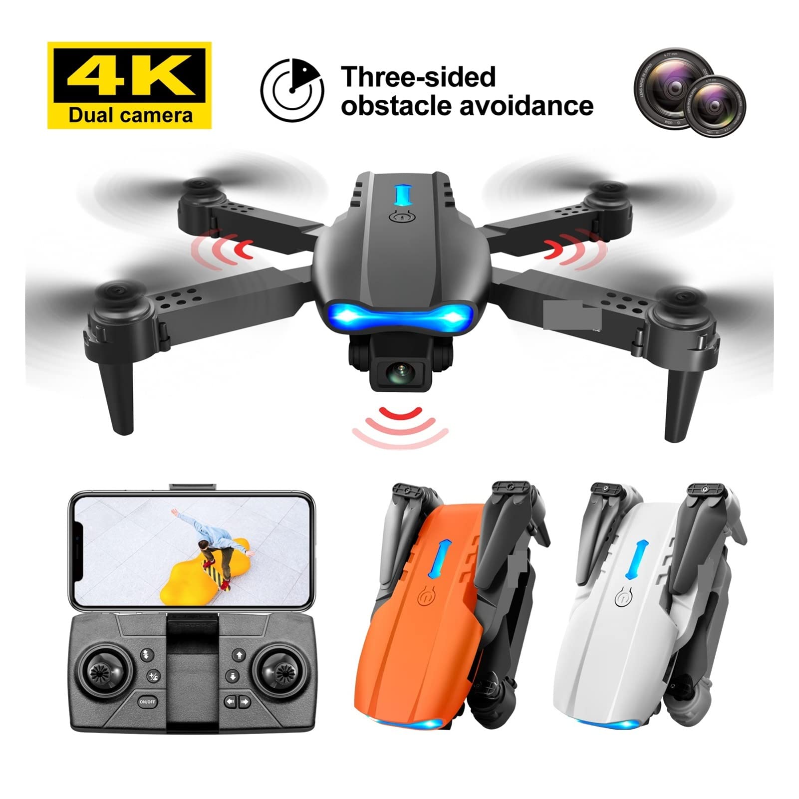 Składany dron Quadcopter Drone 4K Podwójna kamera HD Trójstronne unikanie przeszkód WiFi FPV Profesjonalny składany quadkopter (Kolor: torba Dual4K 1B Rozmiar: 1) (Pomarańczowa torba 4k 2B 1)