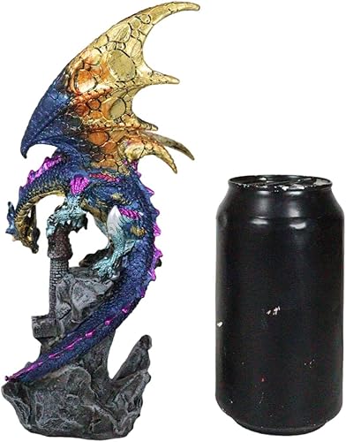 Miniatura 7 de Ebros Gift Estatua de fantasía azul metálico con rayas moradas y doradas de la torre alta de la torre alta que guarda el antiguo castillo medieval