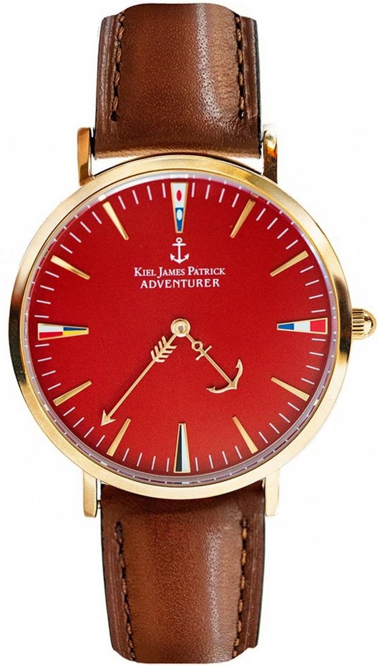 Kiel James Patrick Unisex Analog Quartz Watch with Leather Nylon Bracelet, Uhrenarmband-Farbe:Rot Leder