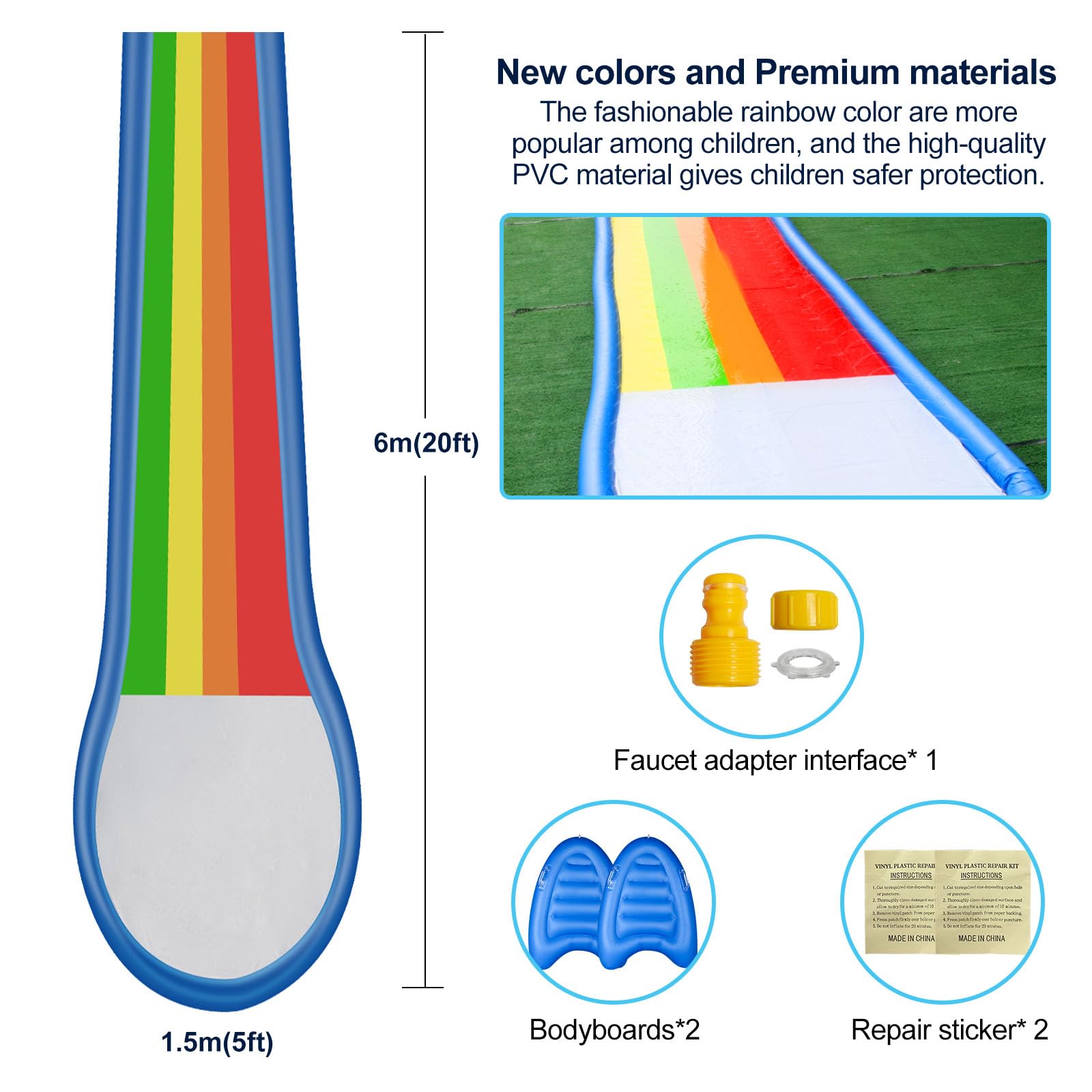 Slip Lawn Water Slides for Kids/Adults Extra Long Slip Water Slide with 2 Bodyboards, Heavy Duty