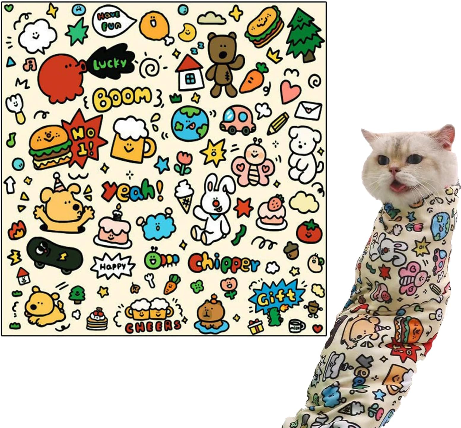 Cat Wrap for Cutting Nails, Velcro Fabric Wrap for Cats, Cat Restraints for Grooming, Cat Control Mat, Multifunctional Pet Tool Cat Grooming Wrap, Self-Adherent, Anti-Bite, Anti-Scratch (L)