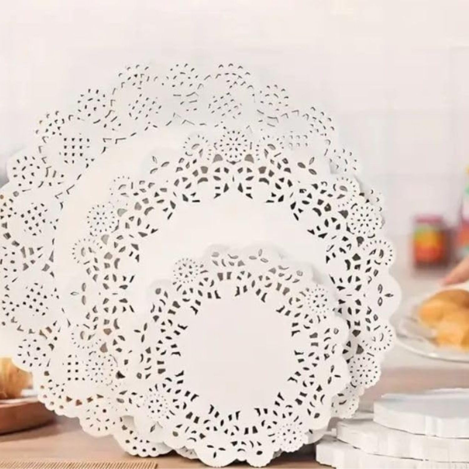 300 PCS 5.5-7.5-10.5 INCH Each 100PCS Round Paper Doilies - Decorative, White Lace Doilies, Disposable Oil-Absorbing Baking Papers, for Buffet, Cake Fried FoodParty Wedding Tableware Food Decoration-image-37