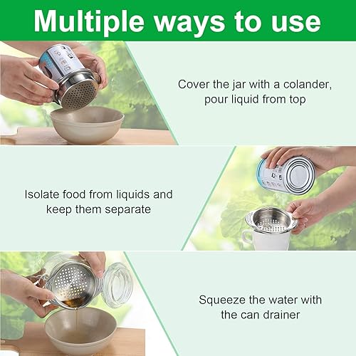 Miniatura 3 de Patelai Colador de latas de atún de acero inoxidable, tamiz de alimentos, tapa de prensa de metal, colador de enlatado, filtro de atún para