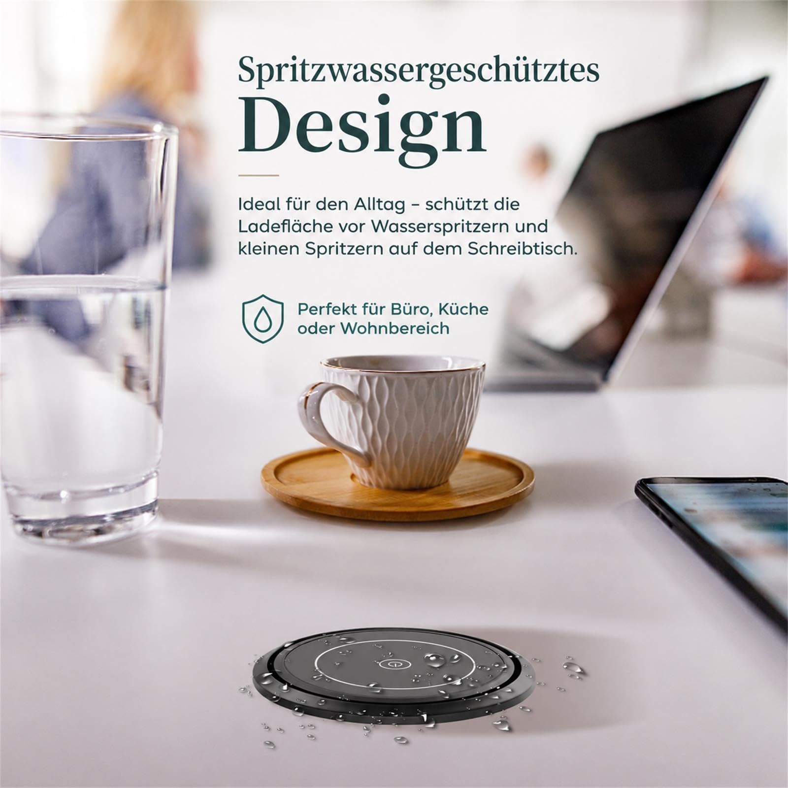 Automatisch Versenkbare Steckdose, Dinolink Tischsteckdose mit 4 Steckdosen, 4 USB Ports, 10W Wireless Charging | Einbausteckdose Versenkbar für Küche, Büro | 1,8m Kabel | Ø100mm