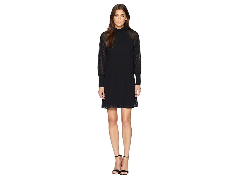 

kensie Crinkle Swiss Dot Dress KS8K8283 (Black) Women's Dress