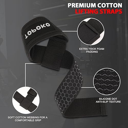 Miniatura 4 de TOPOKO Correas de muñeca de levantamiento para levantamiento de pesas, peso muerto, levantamiento de potencia y entrenamiento de fuerza, correas de