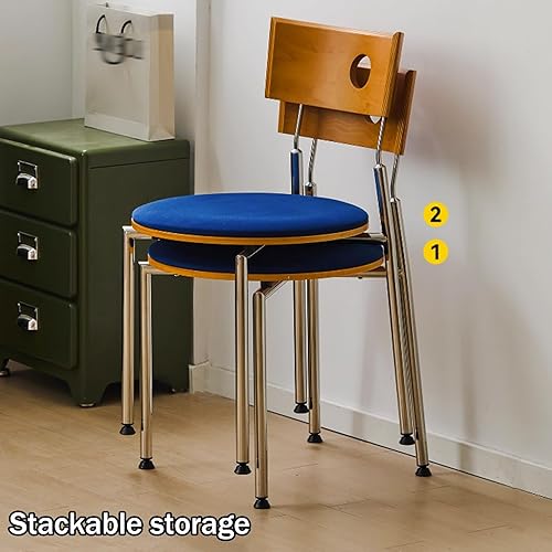 Miniatura 9 de Stackable Dining Chairs Set, Kitchen Chair with Curved Backrest, Upholstered Living Room Chair, Occasional Seat Dining Room Chairs with Metal