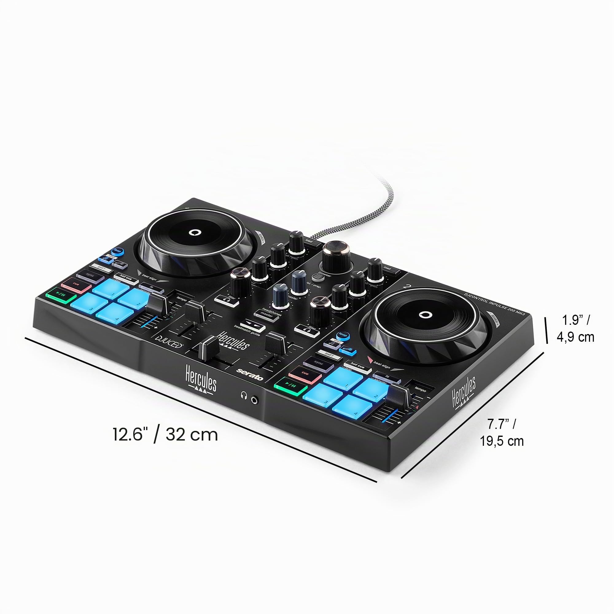 Hercules DJControl Inpulse 200 MK3 - Controller DJ con cuffie over-ear Hercules HDP DJ45, set per principianti DJ, include Serato DJ Lite & DJUCED, set DJ a 2 canali USB per principianti