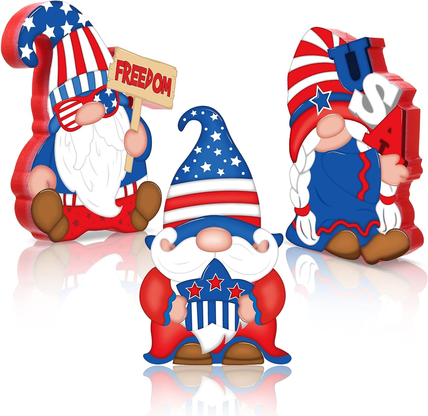 3 Pieces Patriotic Table Decorations American Gnome Wooden Signs Wood Freestanding Table Centerpieces for American Independence Day Memorial Day Veteran Day Party Decor (Classic Style)