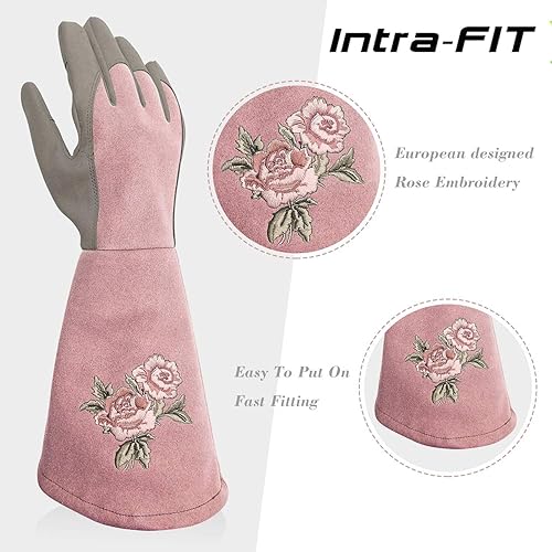 Miniatura 2 de Guantes de poda de rosas resistentes a las espinas, guantes de jardinería bordados con protección extra larga para antebrazo