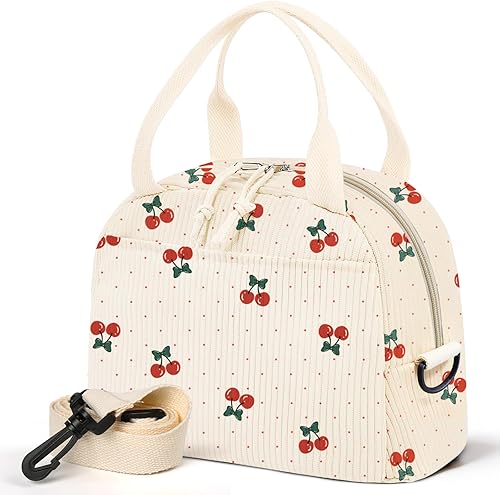 Miniatura 19 de Lonchera para mujer, lonchera con diseño floral, bonita lonchera aislada de pana con correa para el hombro para mujeres adultas, para el trabajo,