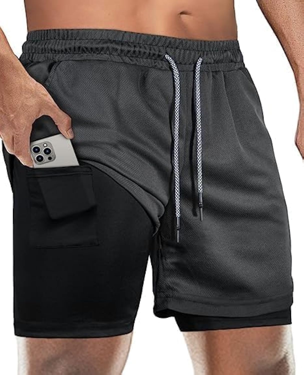 – BananHome Men's 2 in 1 Running Shorts Gym Workout Quick Dry Mens Shorts Mens Athletic Shorts with Towel Loop and Phone Pocket