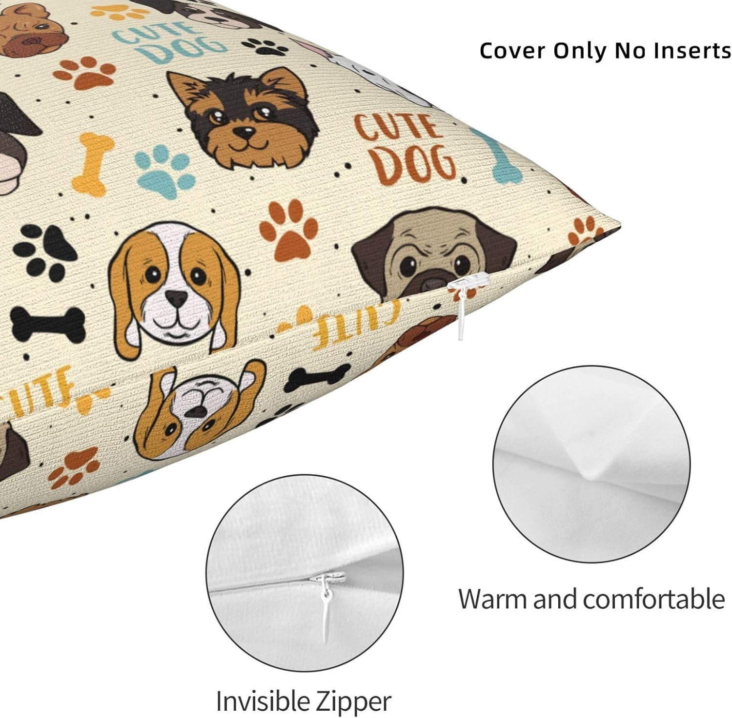 Cute Dog Pillow Cover 18x18 Inch - Double-Sided Print, Soft Polyester Decorative Throw Pillow Case with Hidden Zipper for Couch, Bed, Chair, Car (Insert Not Included) - Image 4
