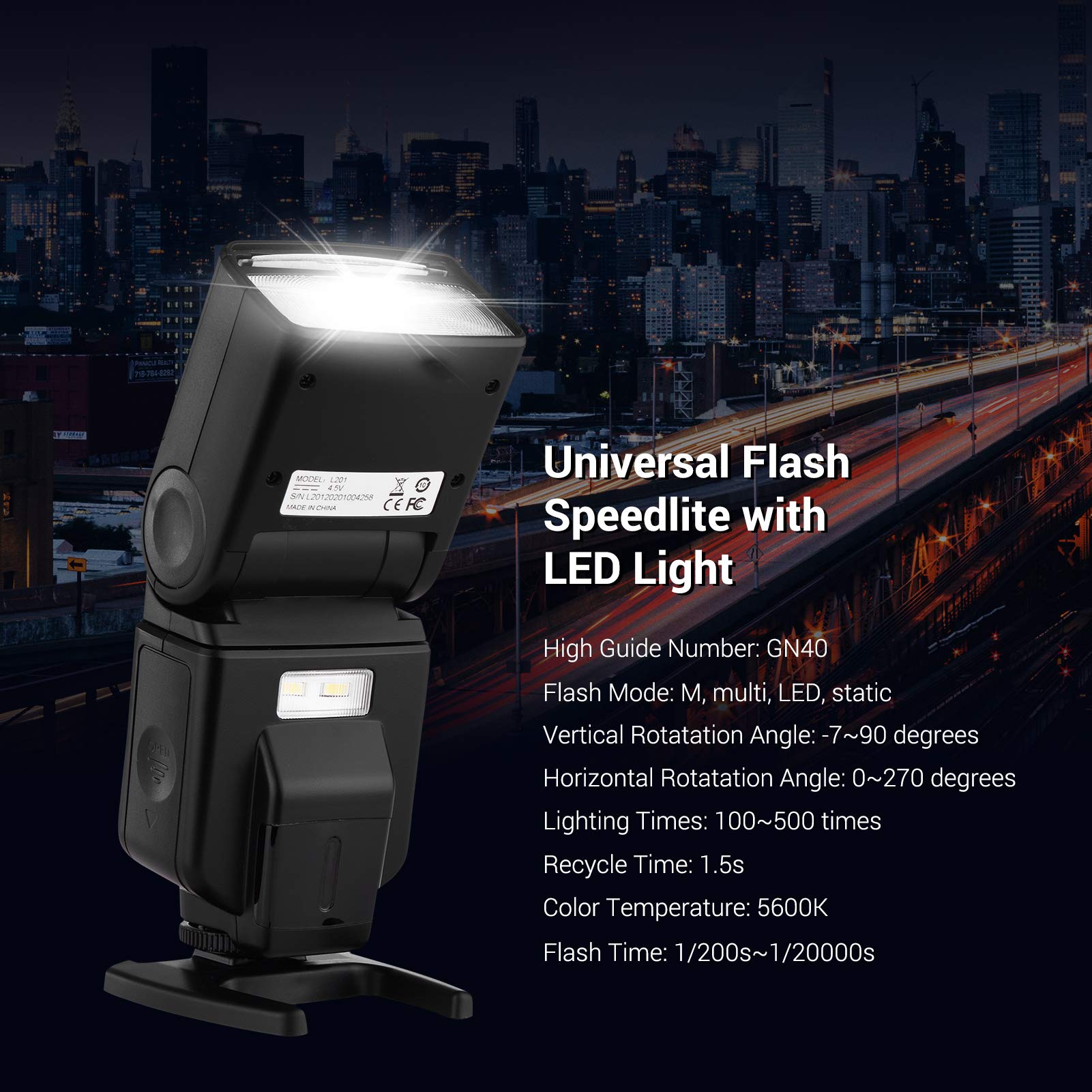 Amazon.com : Andoer Universal Flash Speedlite GN40 Adjustable LED