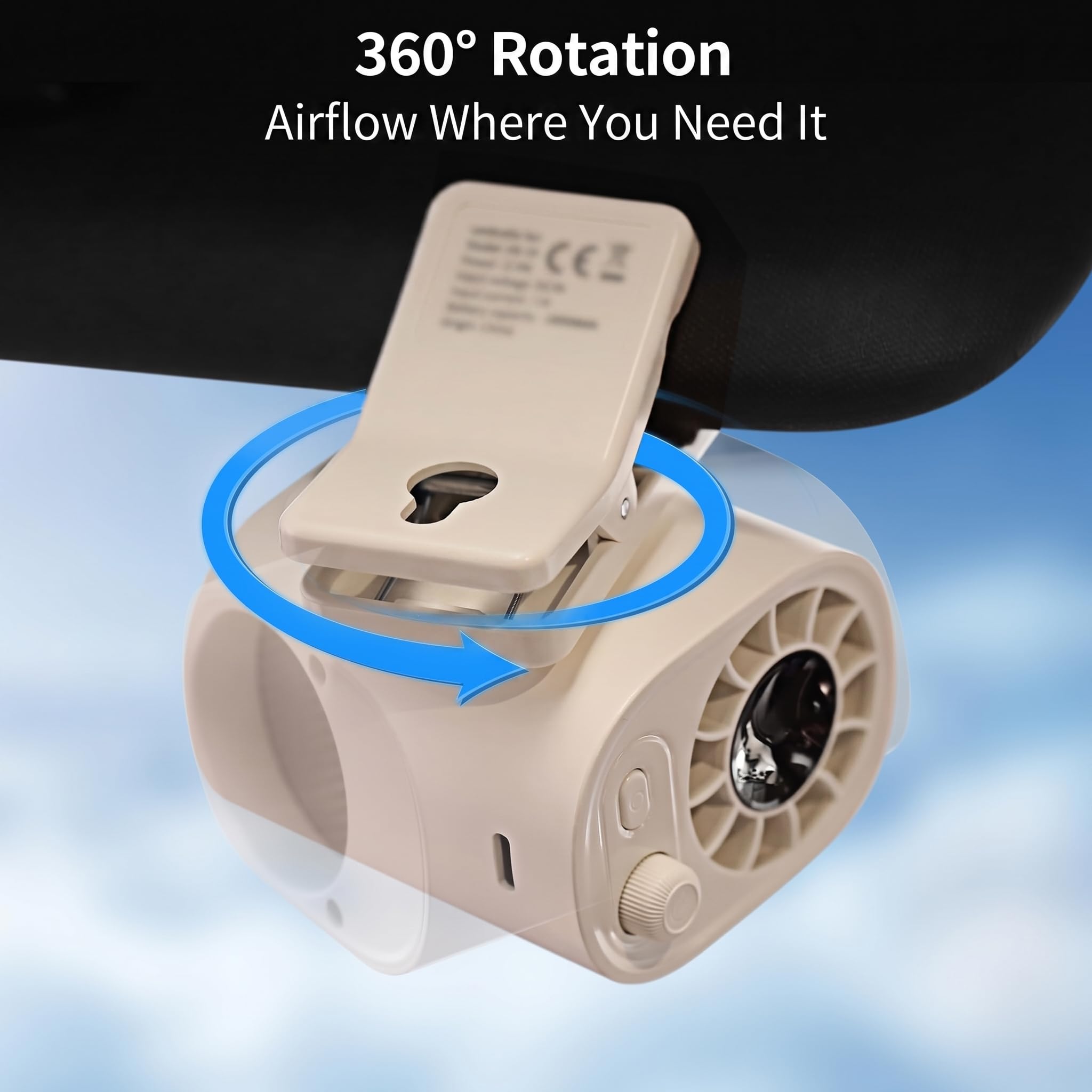 Ventilateur à clipser avec écran LED, mini ventilateur rechargeable à 100 vitesses, pince solide, rotation à 360°, ventilateur personnel portable pour poussette, voiture, chariot de golf