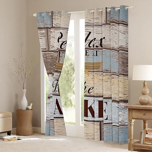 Miniatura 3 de Juego de cortinas opacas para dormitorio, sala de estar, camping (2 paneles, 52 x 84 pulgadas) de madera rústica para oscurecer la decoración de