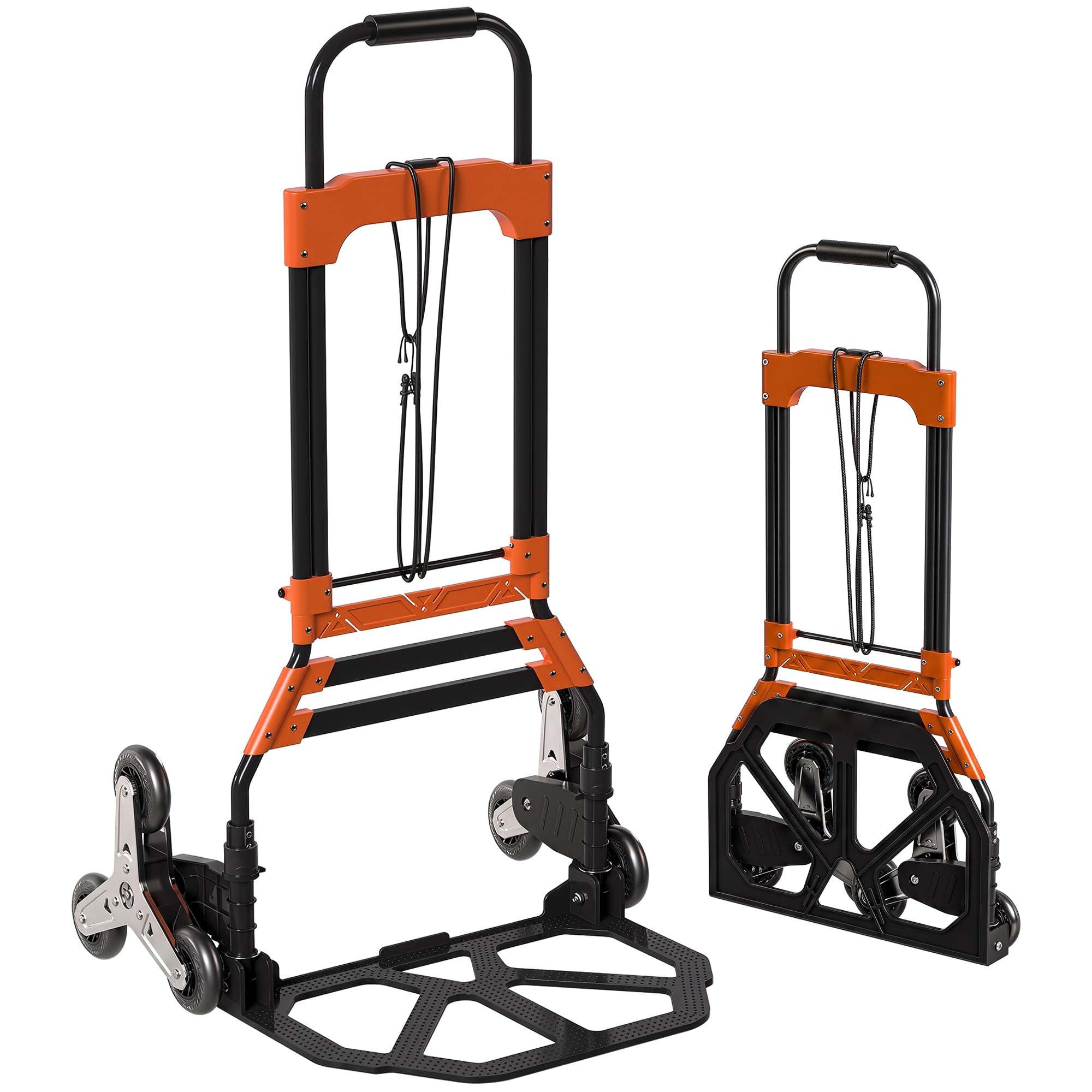Homcom Black And Orange Steel Folding Hand Truck, Heavy Duty Foldable Trolley On Wheels, Multi-Purpose Sack Truck Moving Trolley, 75Kg,