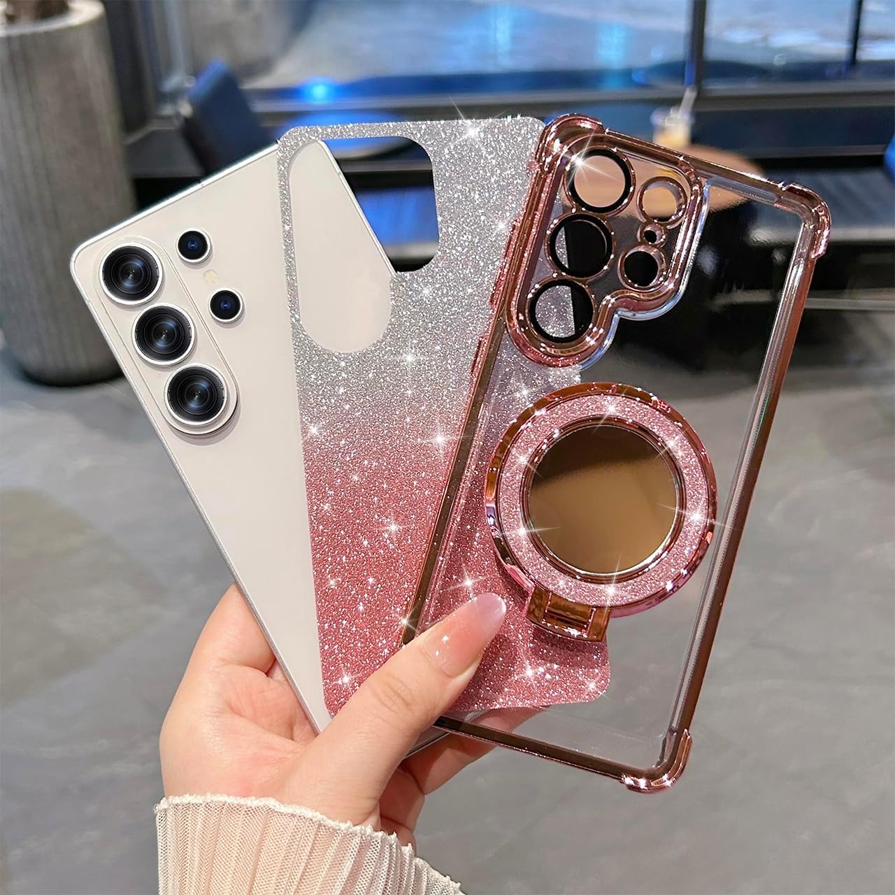 for Samsung S26 Ultra Case Glitter with Kickstand Cute Bling Sparkly Rhinestone Mirror Stand Women Case for Galaxy S26 Ultra - Pink image 4