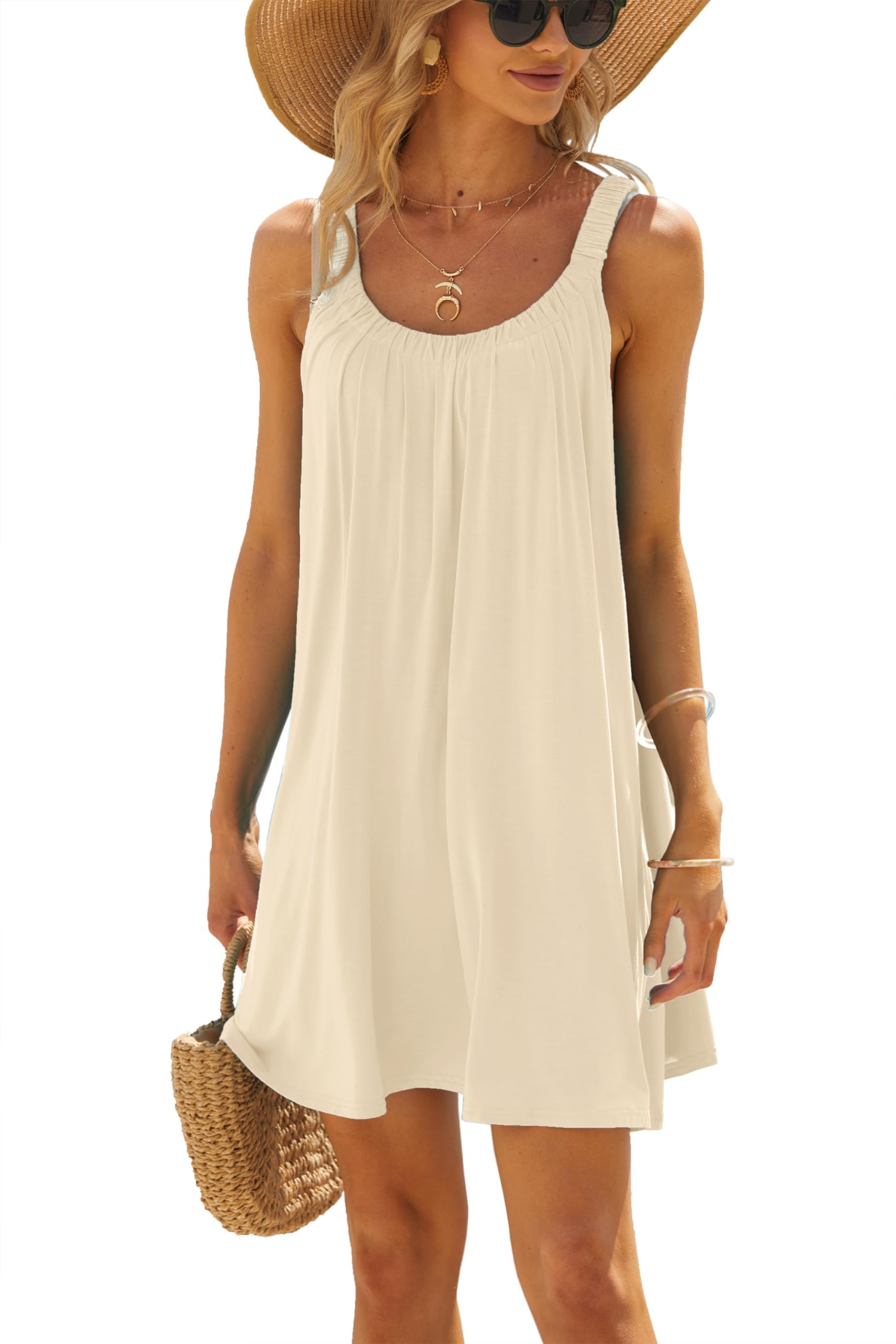 MAIABLEAU Women's Beach Cover Up Dress Bikini Beachwear Casual Vacation Short Summer Halter Dresses - Medium - Beige