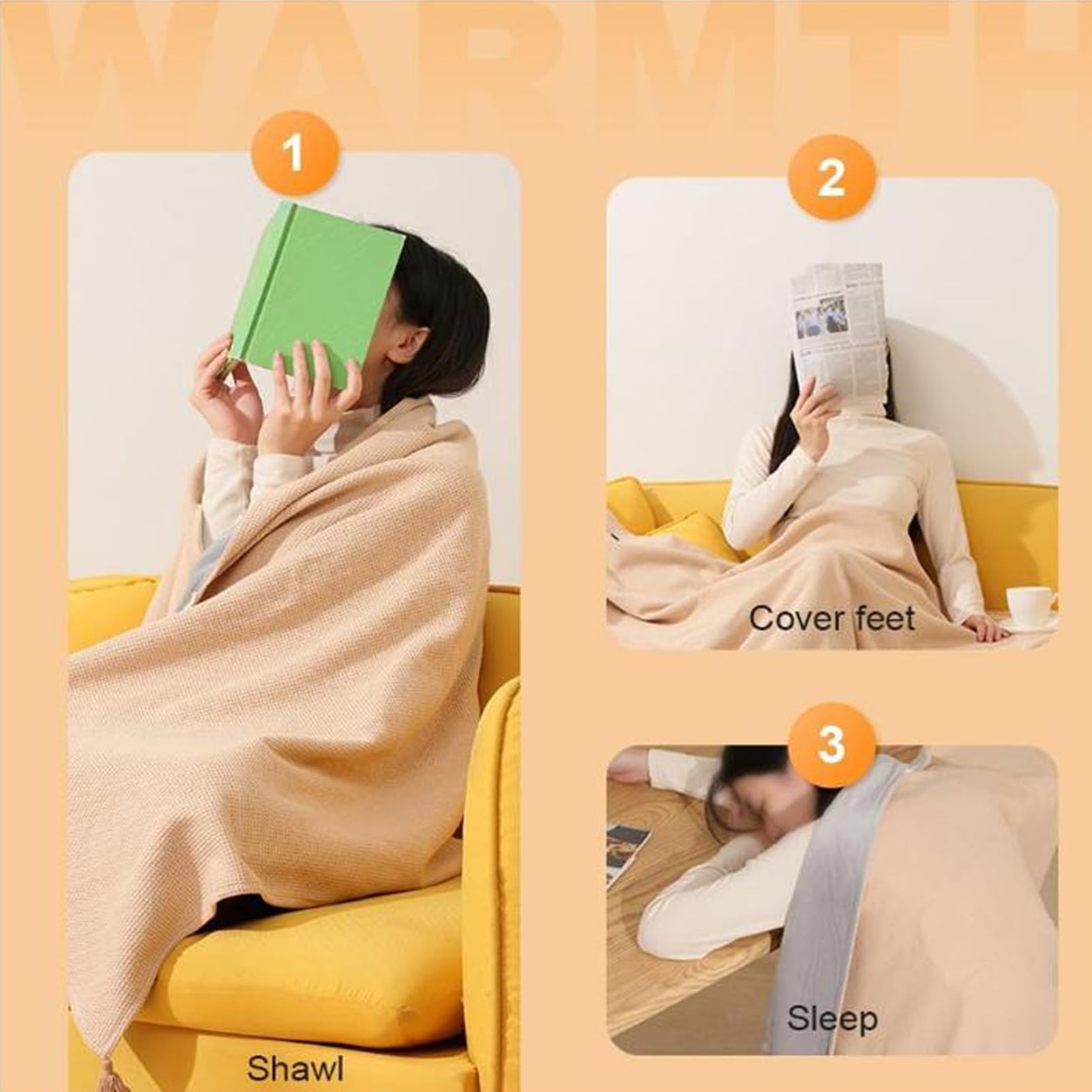 Mantón De Manta Calefactable Portátil, USB Chal Calefactor Eléctrico Manta Eléctrica Inalámbrica para Exteriores 3 Niveles De Calor Poncho Chal Calentado, 150x80cm (Green)