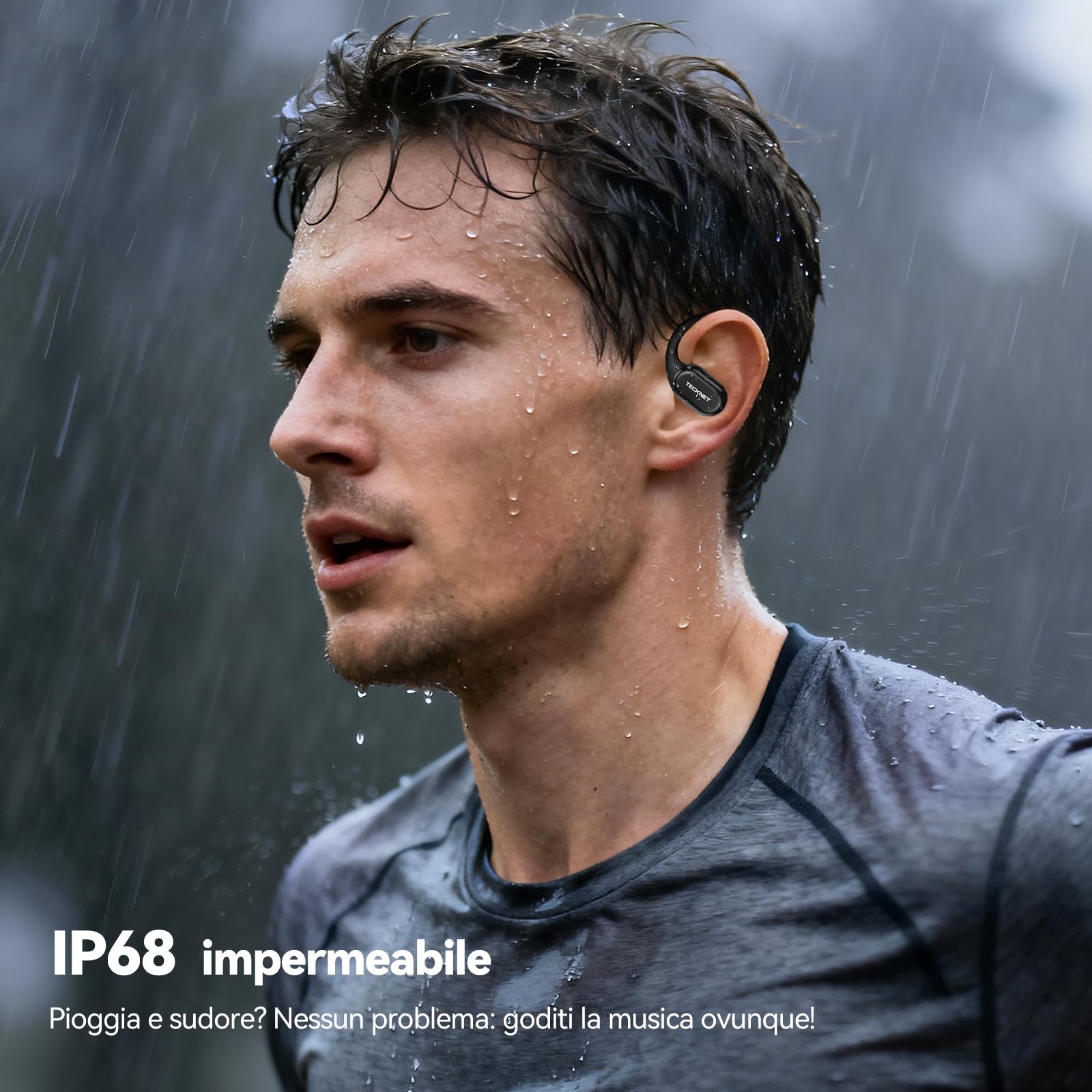 TECKNET Cuffie Open-Ear, Auricolari Bluetooth Wireless a Conduzione Ossea | Autonomia di 60 Ore con Ricarica Rapida, Impermeabilità IP68, Auricolari Bluetooth Sport Leggere.