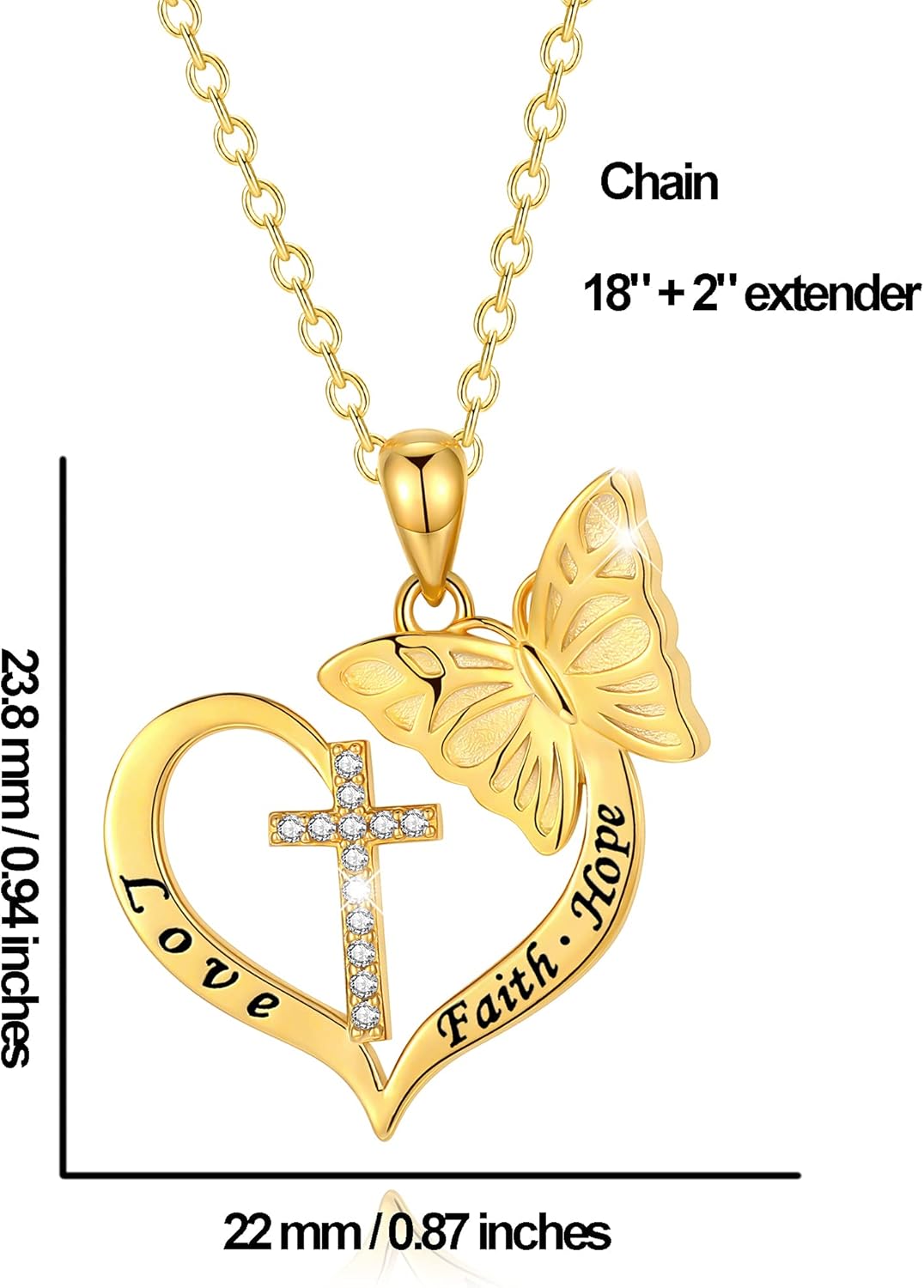 Sterling Silver Heart Butterfly Pendant Necklaces for Women Love Faith Hope Delicate Daily Jewelry Birthday Christmas Thanksgiving Valentine's Gifts for Wife Mom Nana Daughter