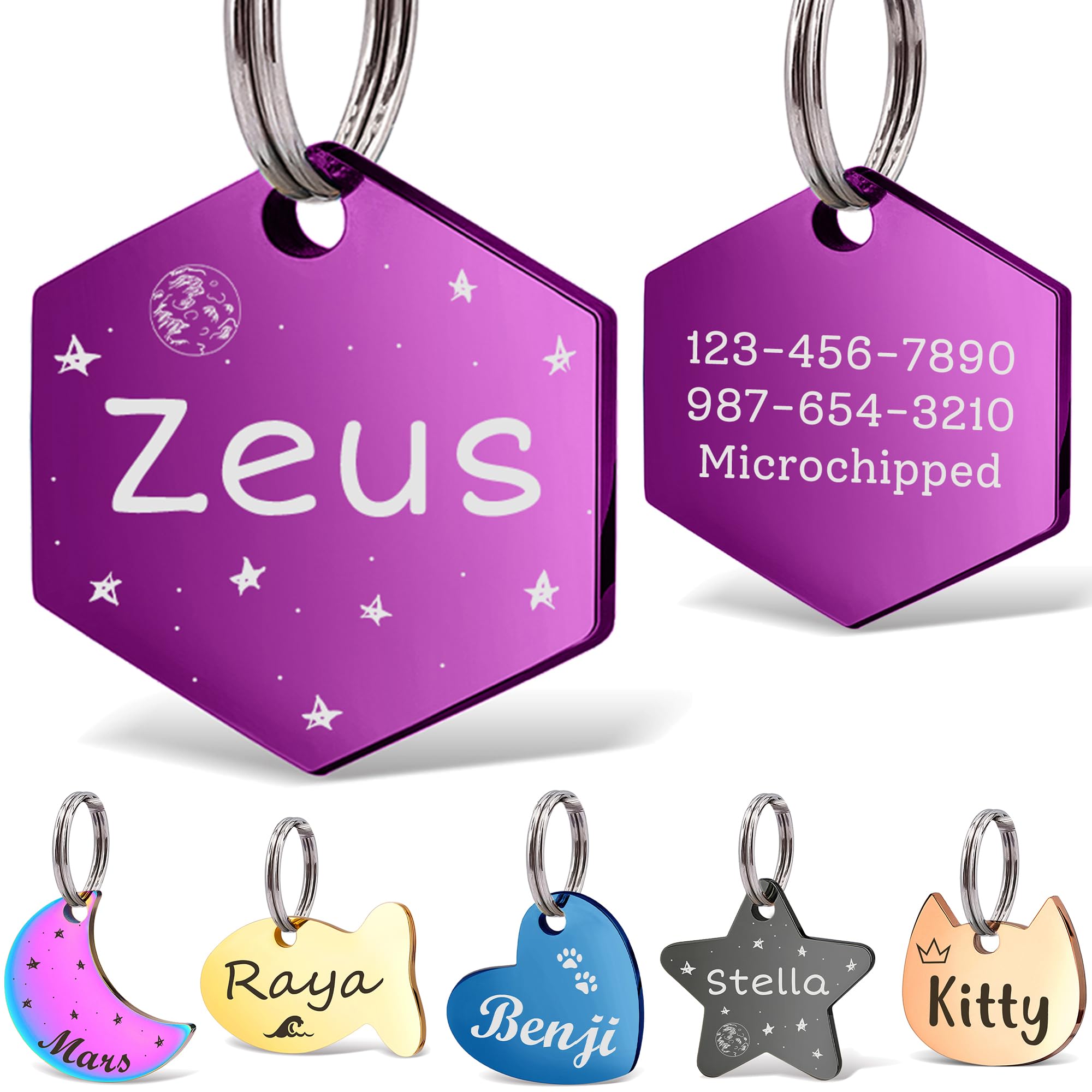 Anavia Small Size Dog Cat ID Tags, Small/XS Personalized Color Plated Stainless Steel Puppy Kitten Name Tags, Customized Engraved Nameplate Pet Collar