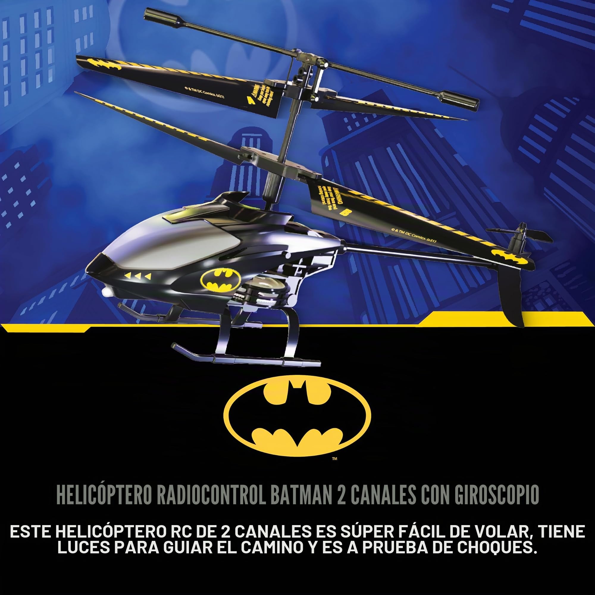 BLADEZ Batman R/C Helicóptero 2 canales Gyro Batman Helicóptero, DC Comics, RC 2 canales con control giroscopio, fácil de volar con luces, a prueba de golpes, juguete con licencia para niños, Toyz