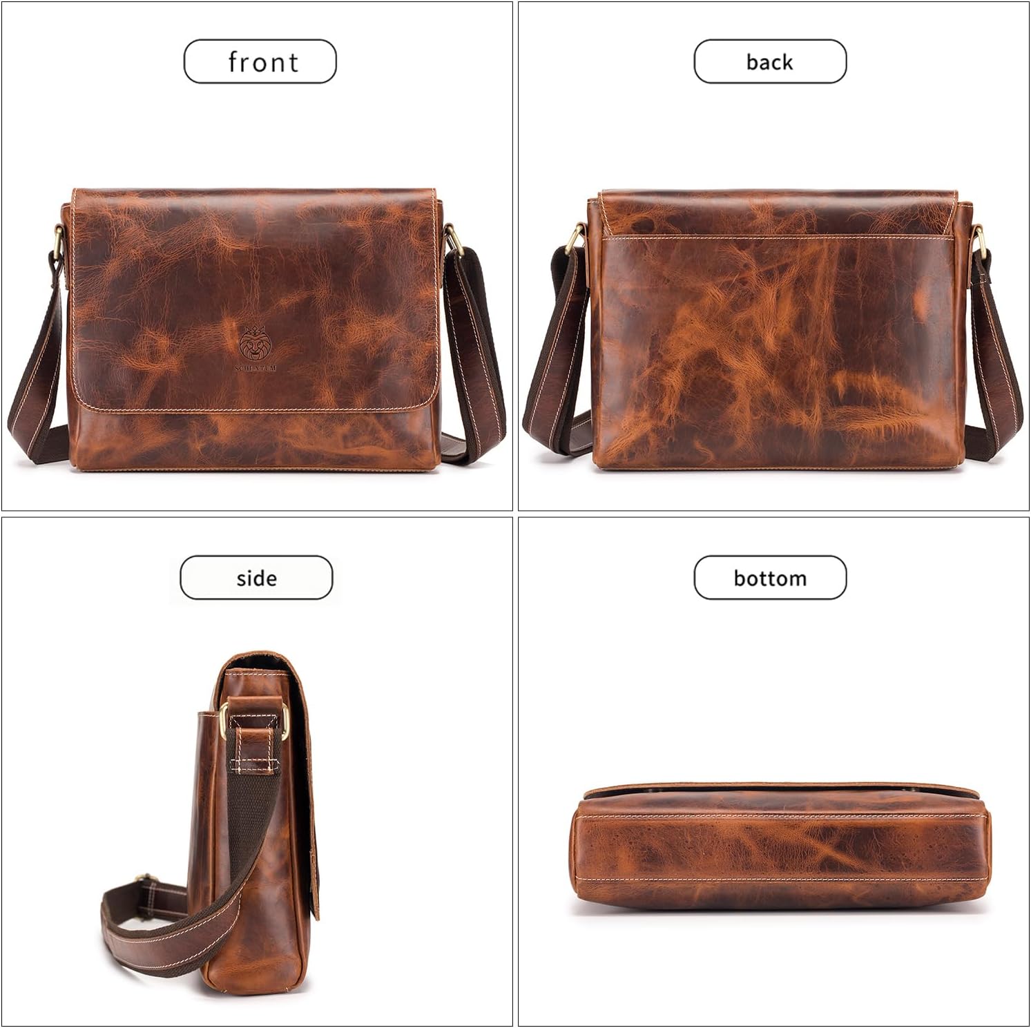 Leather Messenger Bag for Men Women Medium Satchel bag Retro Crossbody Shoulder bag Mens Purse Handbag