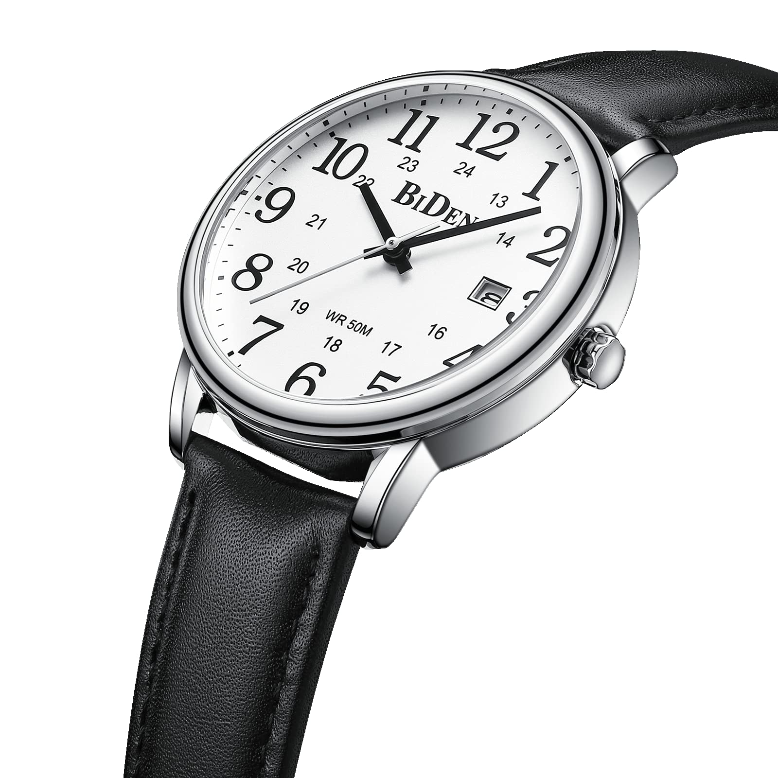 HANPOSH Montre Homme Bracelets en Cuir avec Grand Cadran numérique, faciles à Lire, Montres à Quartz étanches Montres pour Hommes ou Femmes