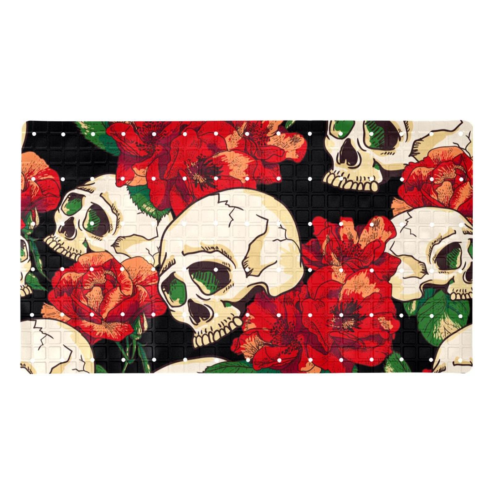 Alfombrilla de ducha antideslizante con calaveras rojas lavable de 14,7x26,9" sin látex para bañera
