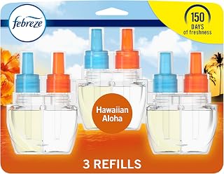 Febreze Fade Defy Plug Air Freshener Refills, Hawaiian Aloha Scent, 50-Day Odor-Fighting Freshness, 3-Pack 0.87oz for Home, Kitchen, Bathroom