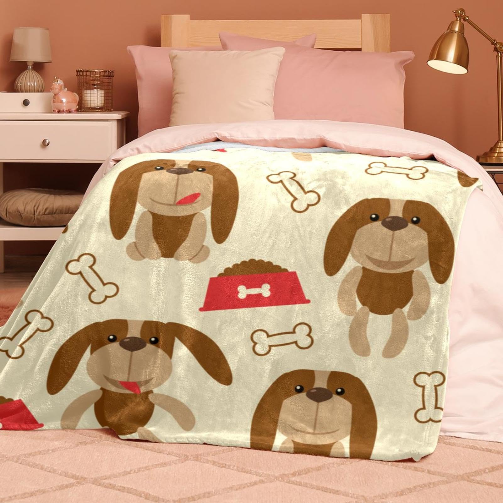Couverture Polaire Os De Chien Mignon Couverture Plaid Chaude Douce pour Lits Canapés Chaises Divans 150×200cm