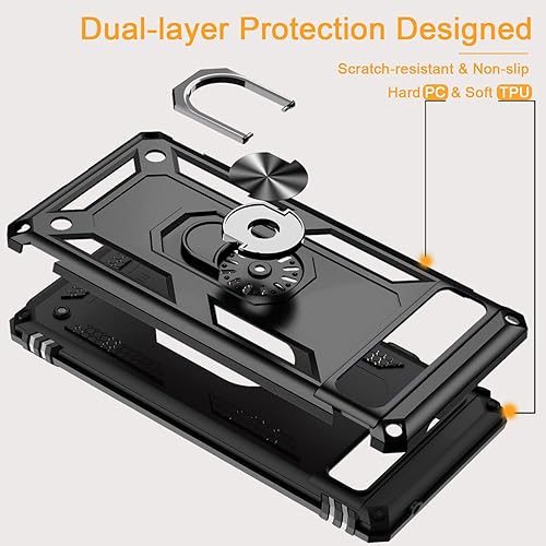 Miniatura 8 de Funda para Google Pixel 6a con protector de pantalla de vidrio templado 2 unidades, funda protectora de grado militar a prueba de golpes con anillo