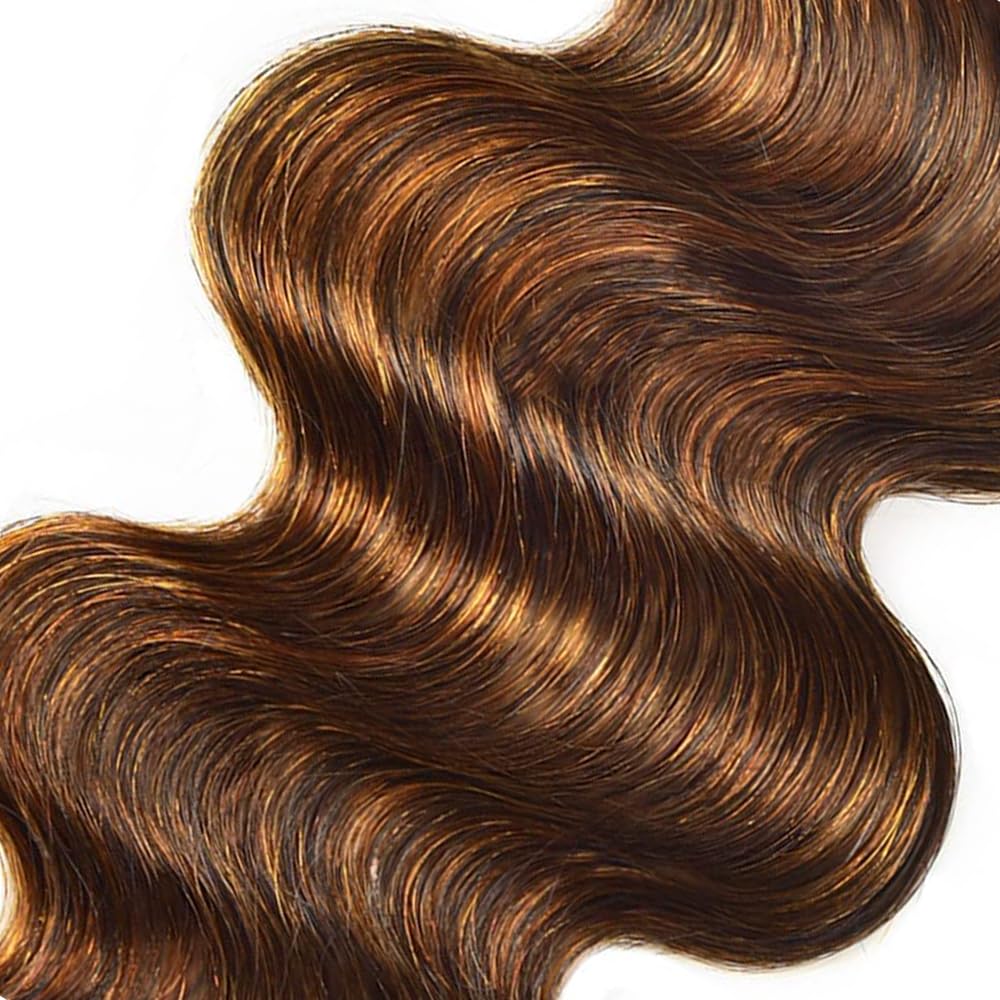 22 inch Human Hair Bundles Two Tone Chocolate Brown Mixed With Light Brown Bundles Hair Body Wave Bundles 1 Pcs 100g Unprocessed Brazilian Virgin Quick Weave Hair Extensions P4/30 Color