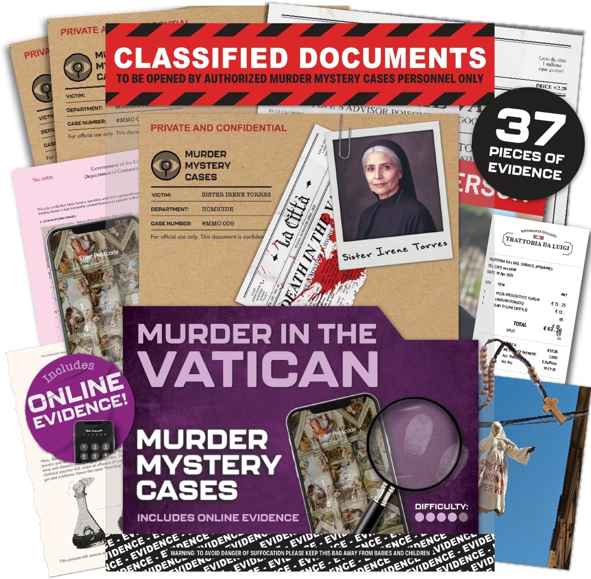 Lucky Egg MMC Death in the Vatican– Thrilling Murder Mystery Games for Adults Behind Vatican Walls – 40 Evidence Pieces, 150 Min Gameplay (3/5 Difficulty) – Cold Case Files Game for 1-10 Players