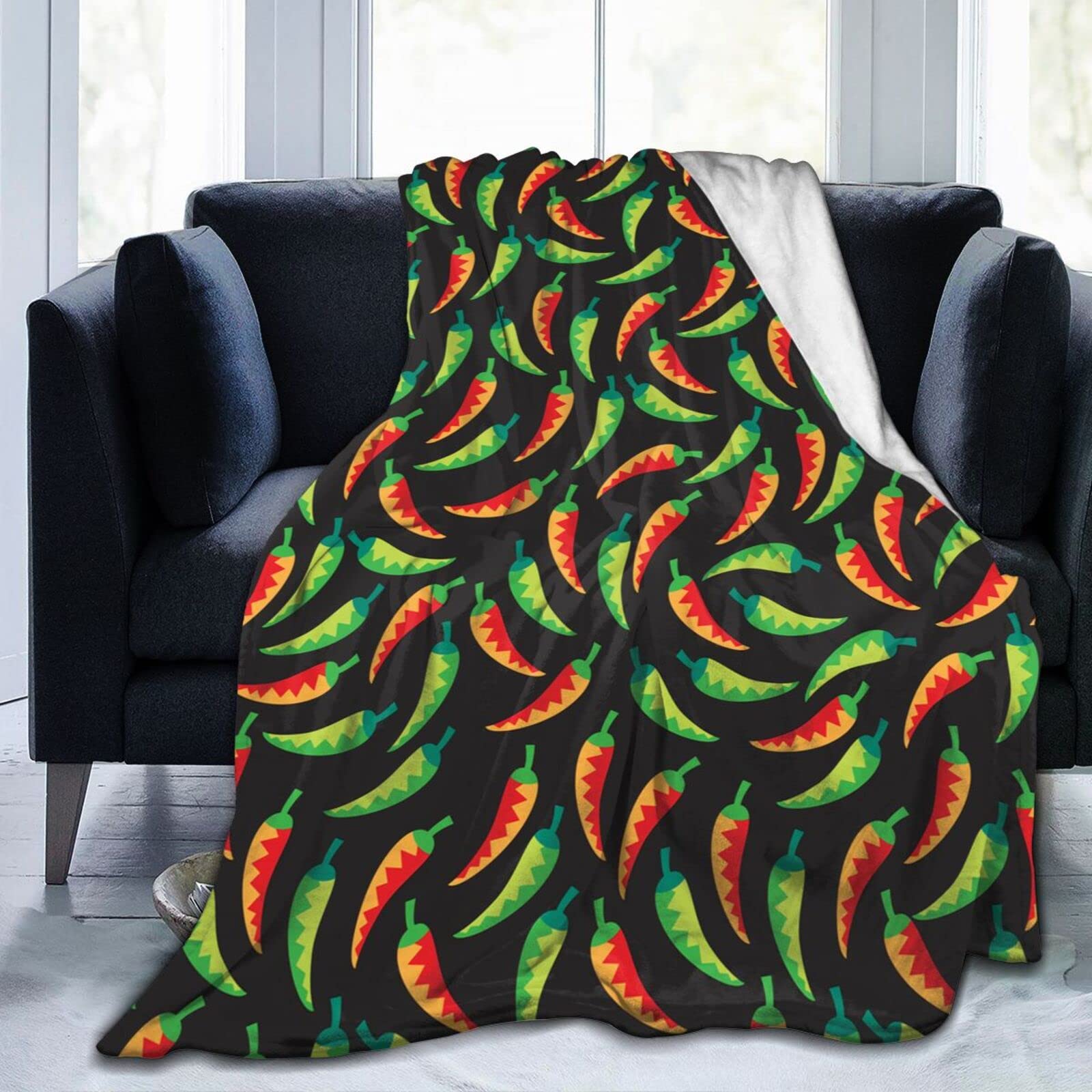 Lsjuee Chilli Pepper Throw Blanket Soft Cozy Lightweight Blankets Funny Mexican Holiday Cinco De Mayo Flannel Blanket for Sofa Couch Bed Office 60"X50"
